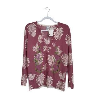 New Eric Scot Large Floral  V Neck Button Front Cardigan Coquette Fairycore